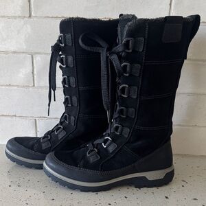 ECCO HYDROMAX Women's Black Leather Suede Lace-Up Mid Calf Winter Boots Size 37